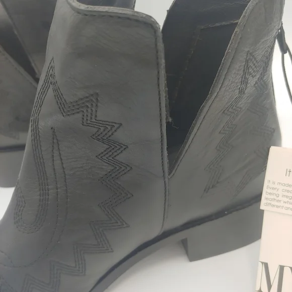 Western Leather Black Cowboy Boot Ankle Boho Shoe New bootie - Picture 8 of 11